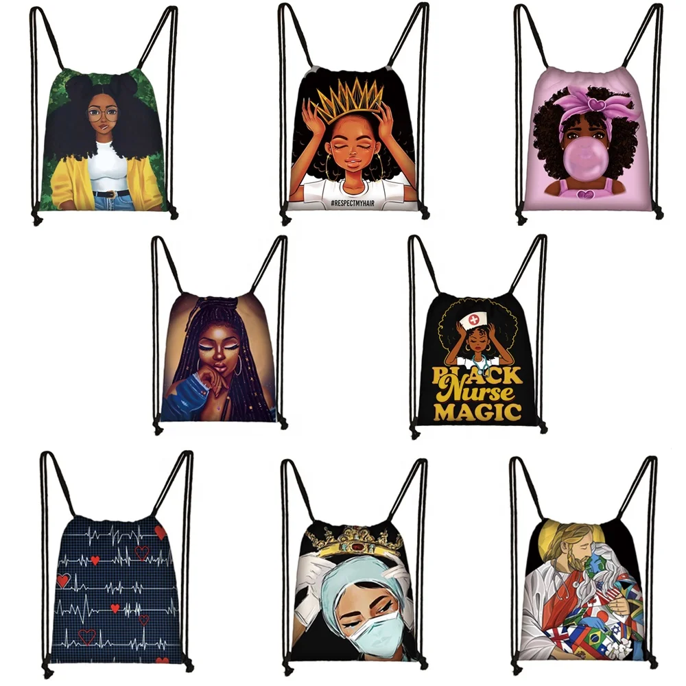 

Popular Fashionable Customized Black Nurse Magic ECG Medical Polyester Bag For Nurse Accessories Drawstring Backpack, Customizable