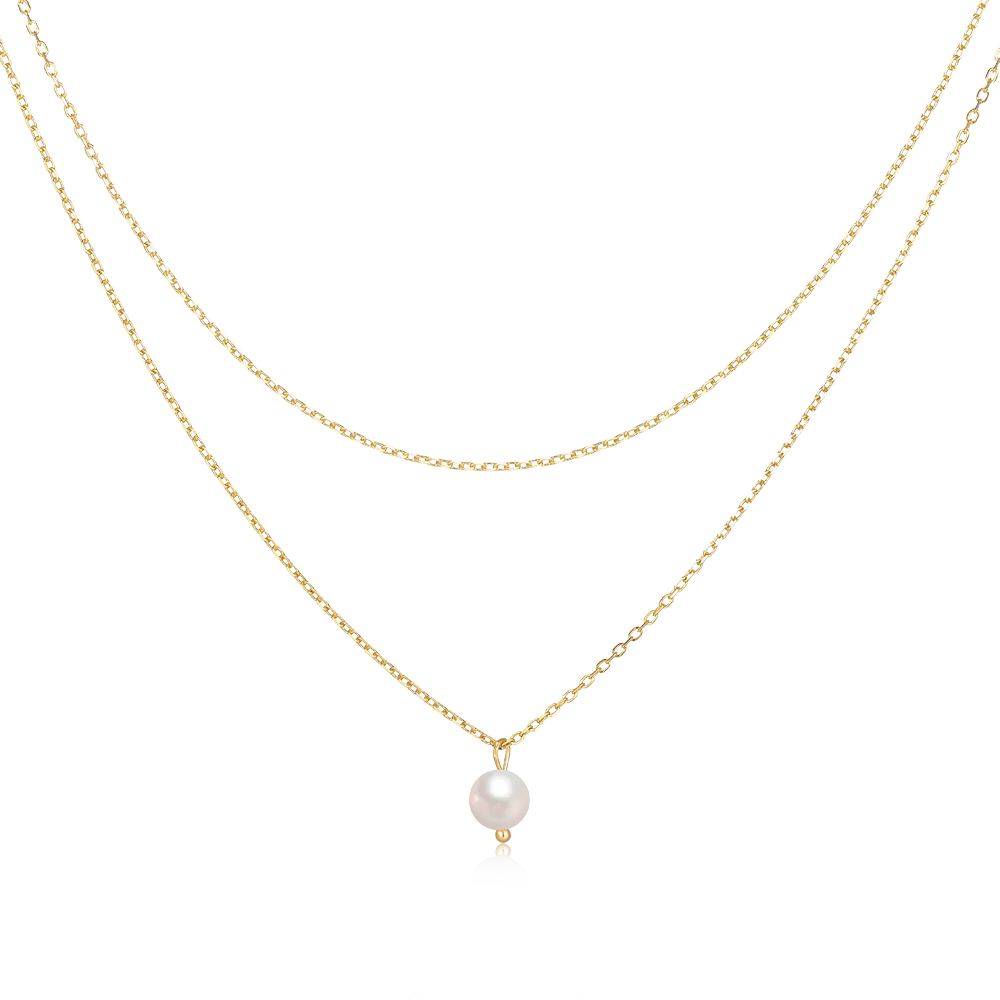

Double Layered Pearl Lady Women 18K Gold Plated Collarbone Beautiful Dainty Chain 925 Sterling Silvet Pendant Choker Necklace