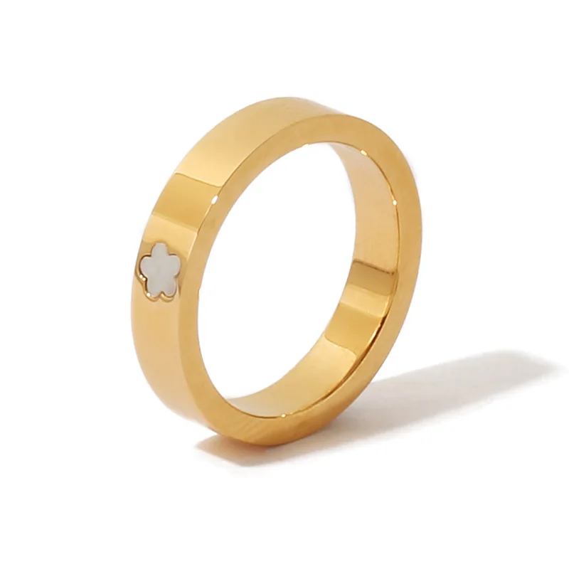 

New Trendy Flower Shell Ring Simple Glossy Titanium Steel Ring Creative Sweet Girl Women Temperament Daily Party Jewelry