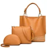 Cheap fashion rivet punk Motorcycle lady luxury genuine leather 3 piece set tote bag hand bag women shoulder bag ladies handbag