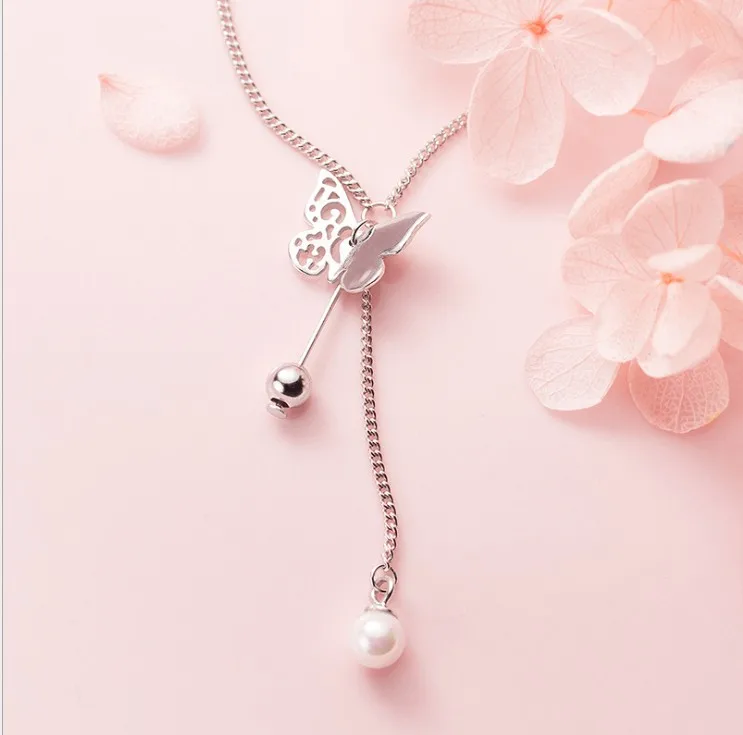 

Wholesale new design 100% pure silver butterfly pearl pendant necklace for Women