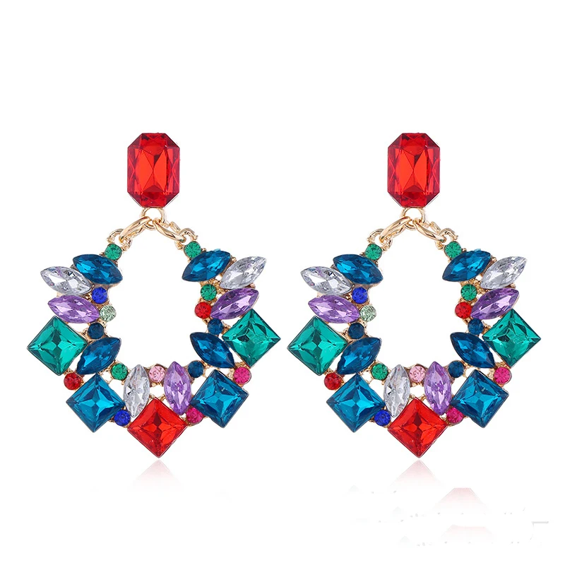 

Fashion Vintage Acrylic Crystal Baroque Style Retro Geometric Red Gemstone Round Statement Drop Earrings For Women Jewelry