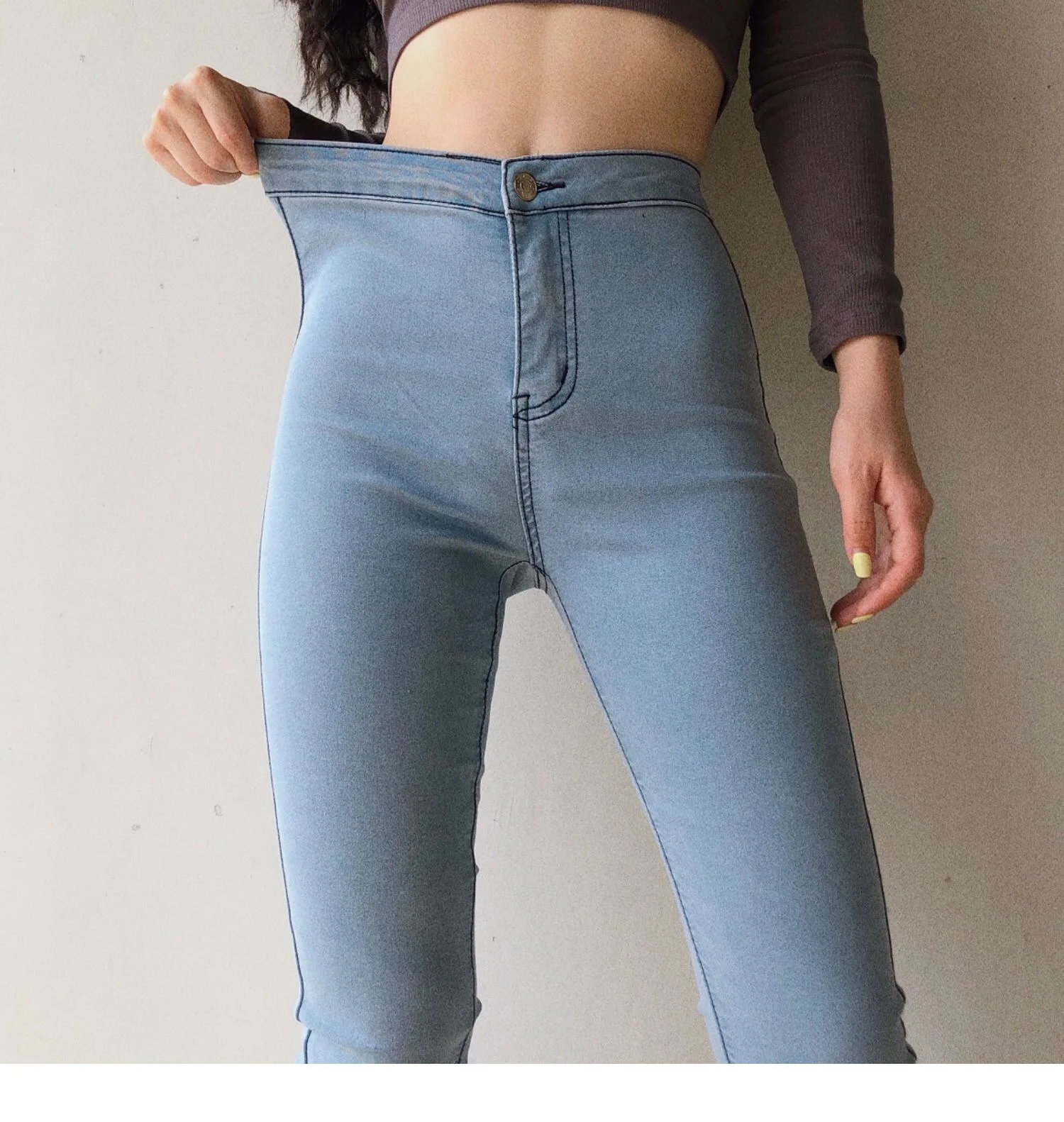 

Cotton Jeans Wholesale Women High Waist Soild Leggings Elastic Korean Jeans Leggings