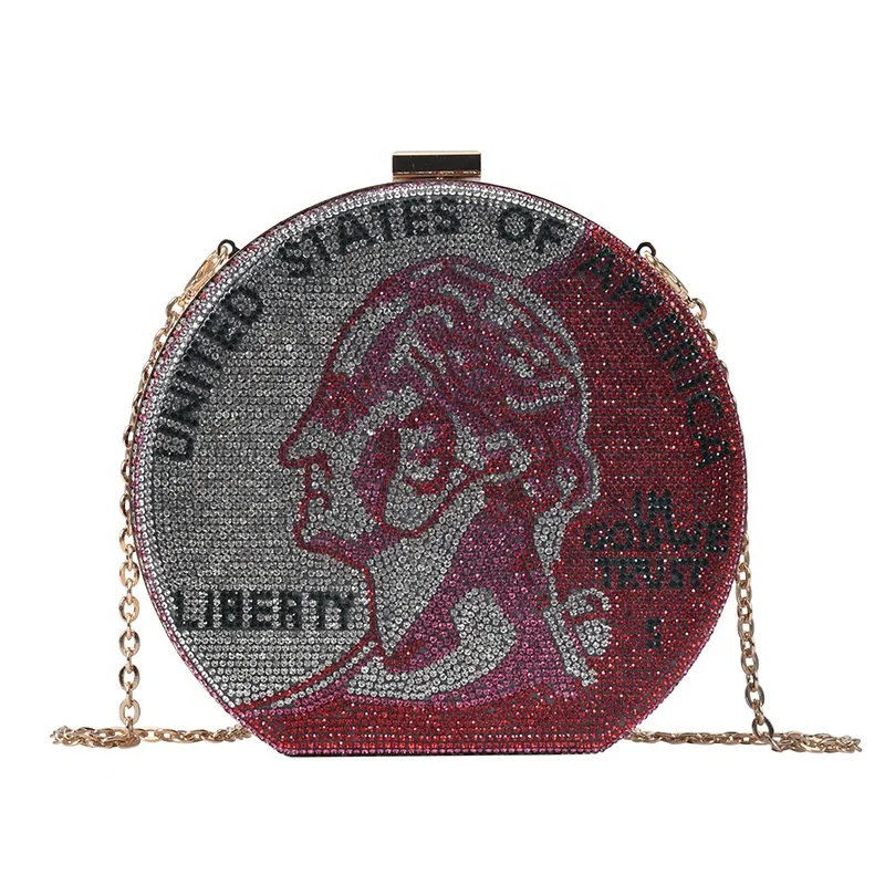 

European And American Characters Dollar Coin Bag Fashion Bright Diamond Box Chain Female Bag Shoulder Messenger Bag, Red, green, blue, black, gray, brown