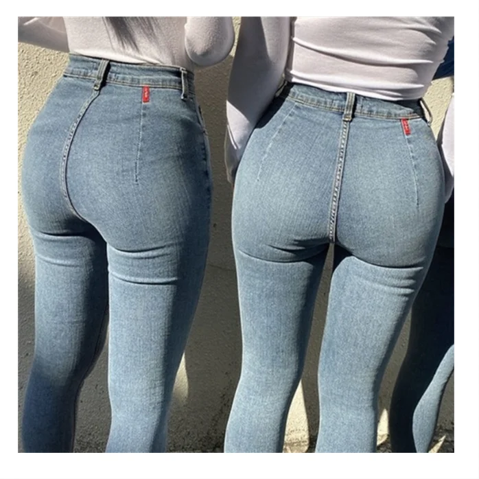 

Women's Jeans High Waist Stretch Skinny Denim Pants 2021 Spring Blue Retro Washed Elastic Slim Pencil Trousers, Refer to photos or according to your requirements