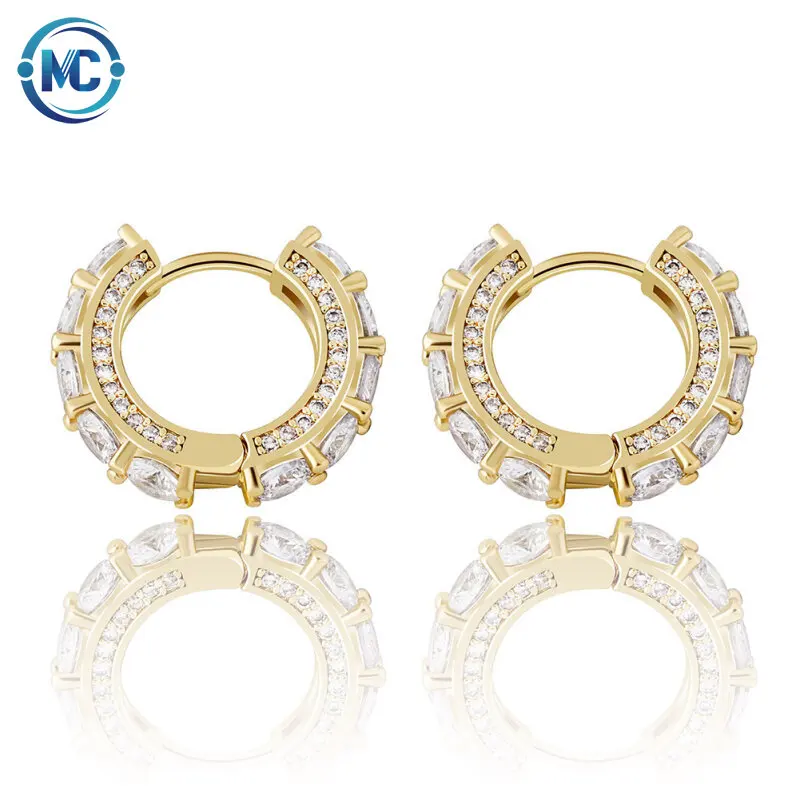 

2021 18k Gold plated cubic zirconia rainbow hoop Hip Hop Solid gold earrings
