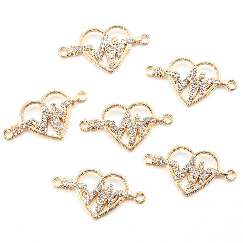 

Handmade Rhinestone kc Golden ECG Love Charm Alloy Connectors For Bracelet Necklace DIY Jewelry Handmade Findings