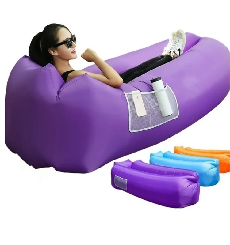 

Polyester nylon 190T/210T inflatable double sofa bed no air pump portable inflatable air sleeping sofa, Customized color