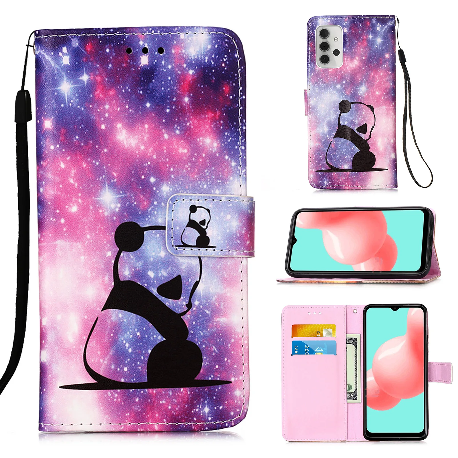 

Star Sky Earth Card holder slot Flip holster Cover PU Leather Phone Case For Galaxy A32 5G Wallet Bag Stand Capa Cases