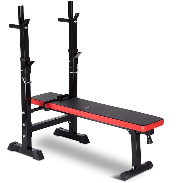 

Wellshow Sport Adjustable Folding Barbell Rack And Weight Sit Up Utility Bench Press For Home Strength Training, Black,black+red