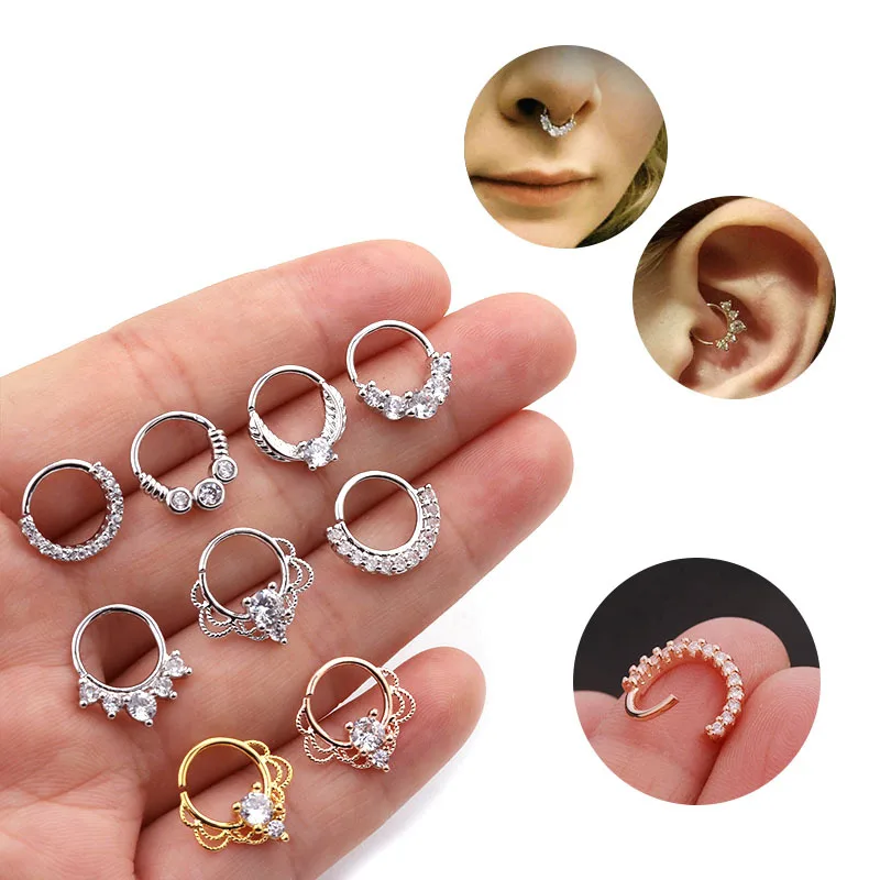 

YW Silver And Gold Body Piercing Jewelry Piercing Septum Surgical Steel Ear Cartilage Ring Fancy Nose Ring With Zircon