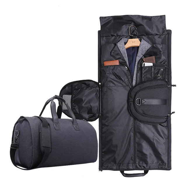 

Garment Bag for Men Women with Shoulder Strap Carry on Duffel Bag Hanging Sport Suitcase Suit Bags Fold Able Travel Black 2 in 1