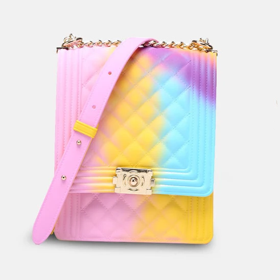 

2020 hot sale colorful whole sale rivet pvc crossbody fur slides women handbag jelly purse, Assorted