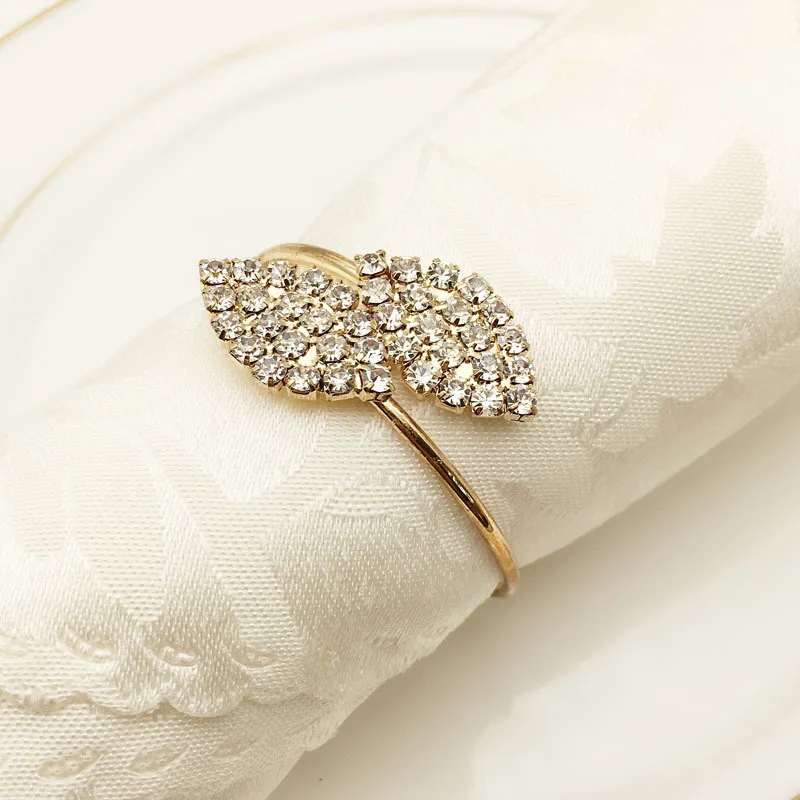 

Elegant napkin buckle with diamond leaf shape napkin ring table decoration for birthday party and wedding banquet in hotel, Silver colors as picture