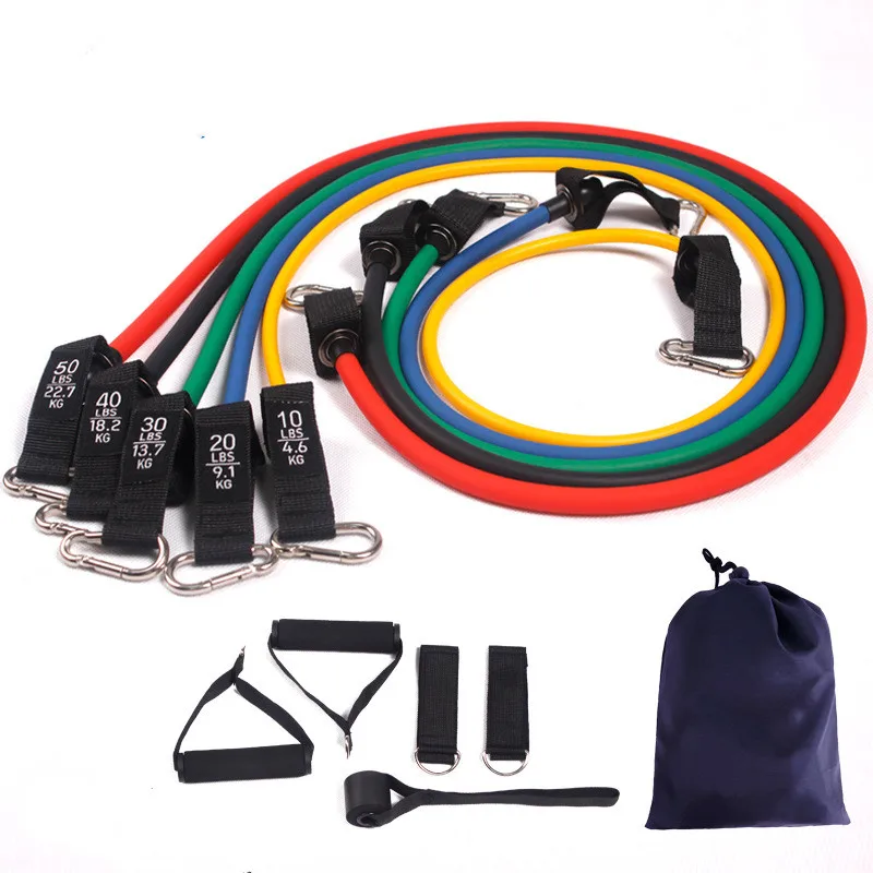 

Beautiful best low price body exerize 11pcs resistance band set bar for recovery body building