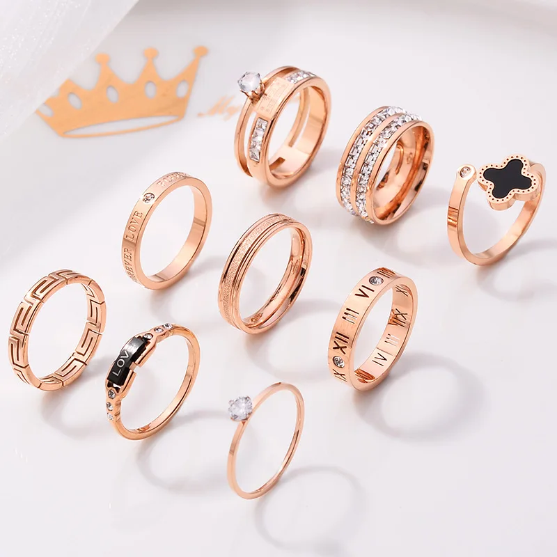 

Wholesale titanium steel Colorfast rose gold ring 360L stainless steel classic women's jewelry fadeless 18K, As photo