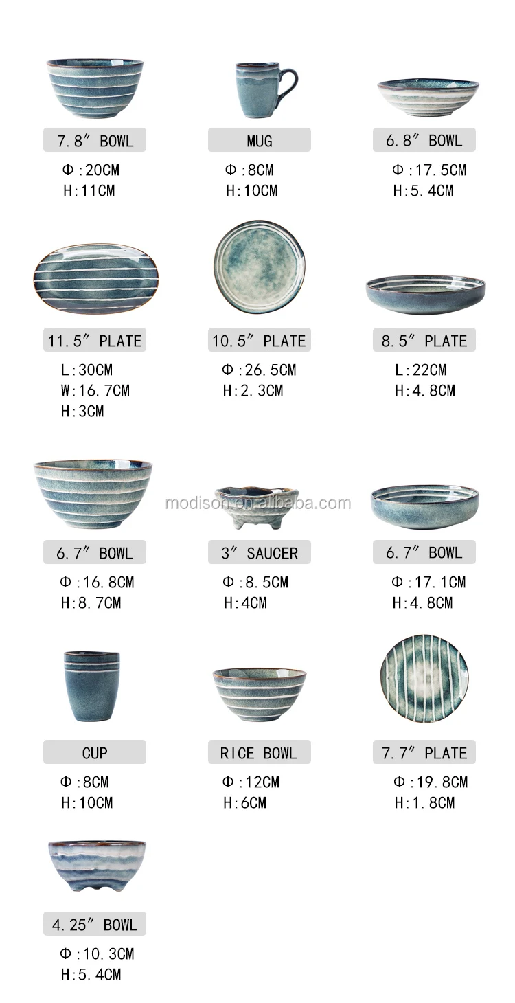 New Arrival Stoneware Blue Color Stripe Dinnerware Porcelain Dinnerware Ceramic Set