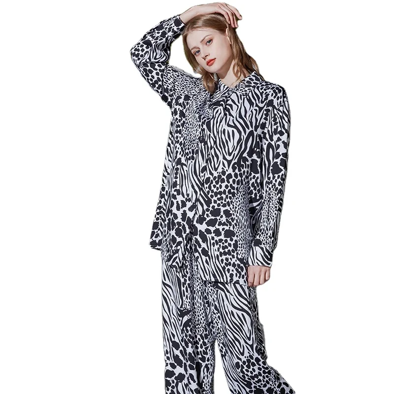 

Women Black Leopard Print Loose Spring/Summer Loungewear Long Sleeve Pijama De Invierno