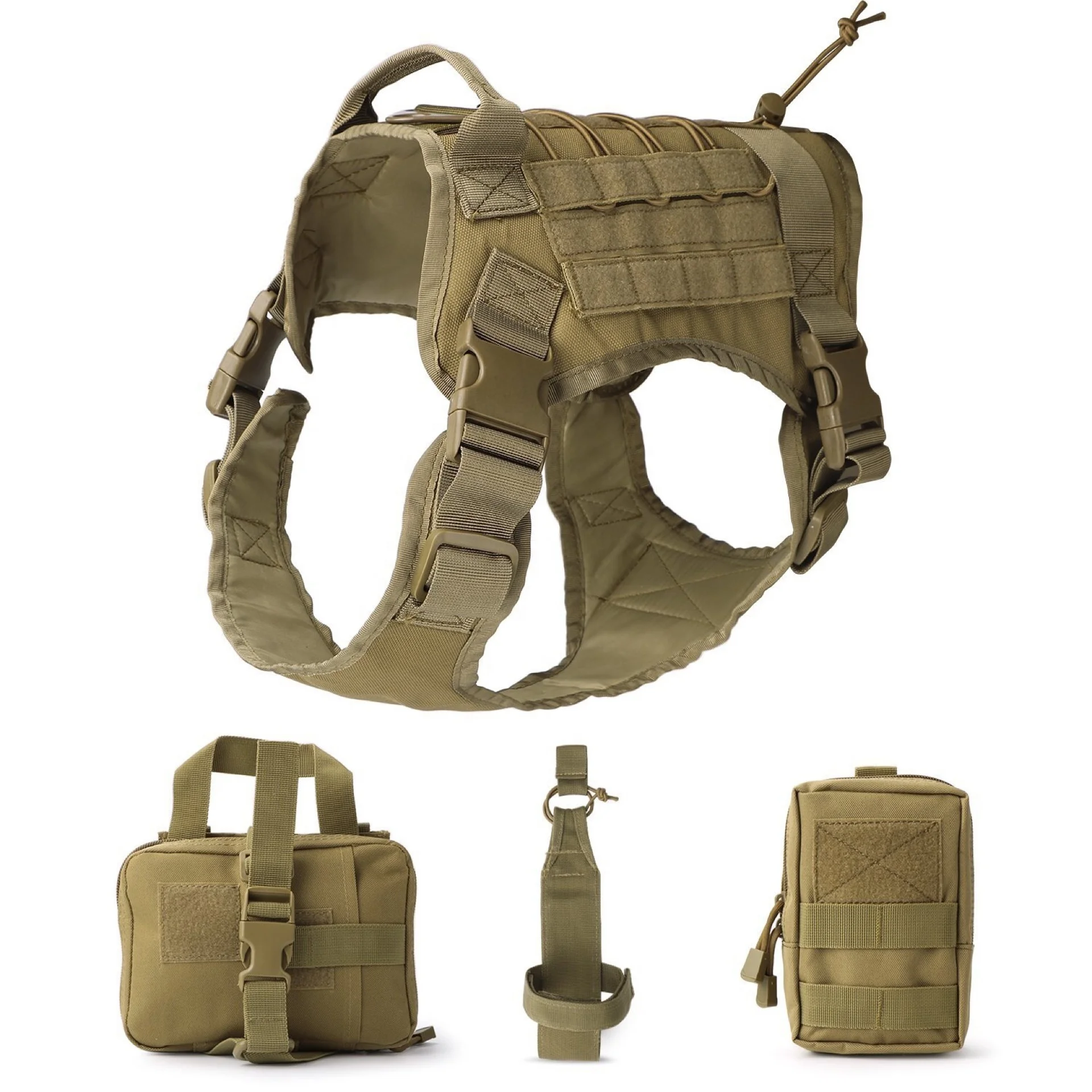 

Tactical Service Dog Harness Clothes Suit Vest Army Military with Accessory Kit Police Dogs Pet Clothes Water Bottle Carrier Bag