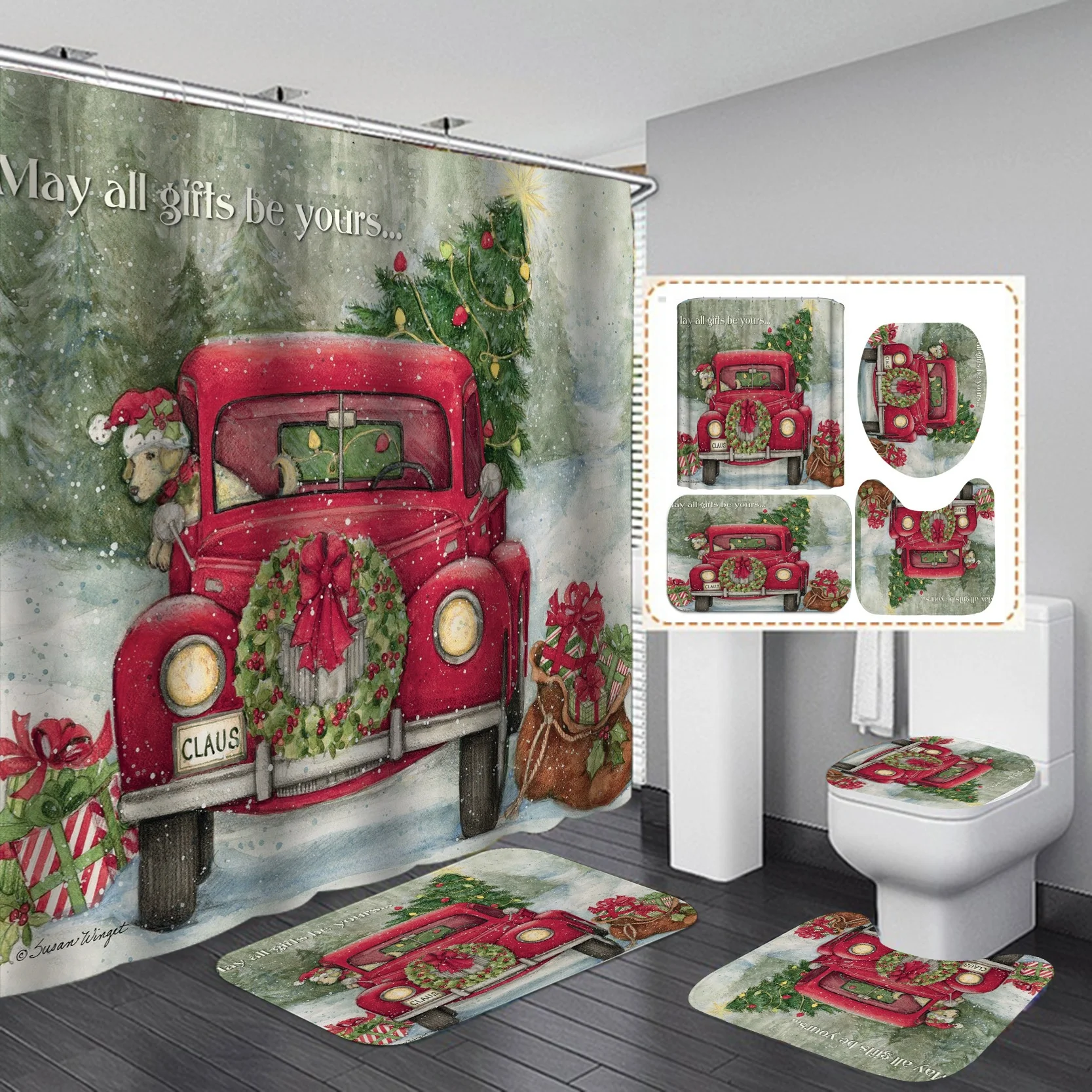 

Digital Printing Car Printed Bathroom Curtain Christmas Series Printing Shower, Picture