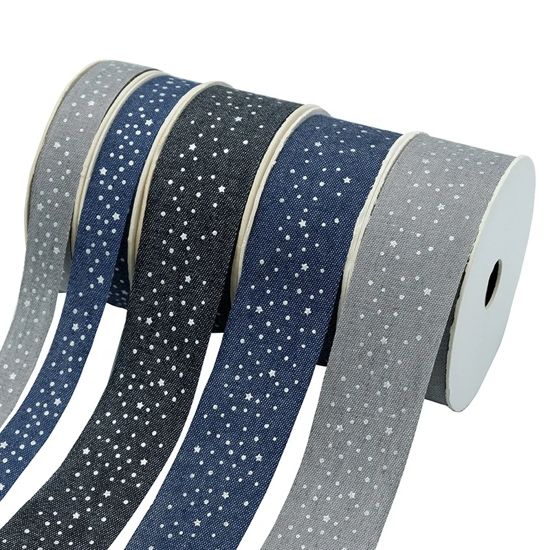 

Star Dots Hot Stamped Polyester Ribbon Cool Color Ribbon for Gift Wrapping, Photo color