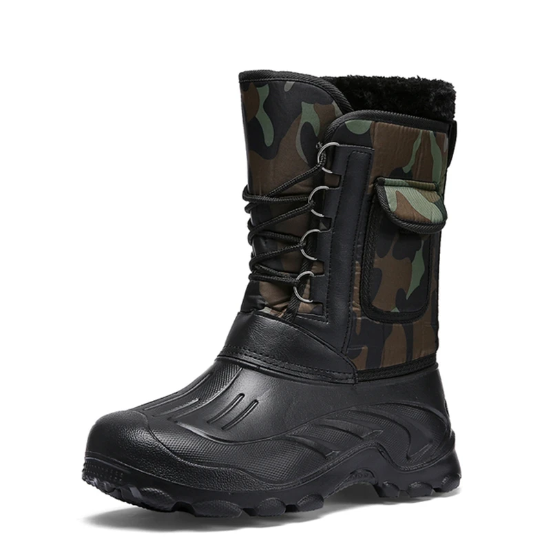 

Dropshiping Agent New Winter Camouflage Snow Boots Rain Men Shoes Waterproof With Fur Warm Male Casual Mid-Calf Work Footwear