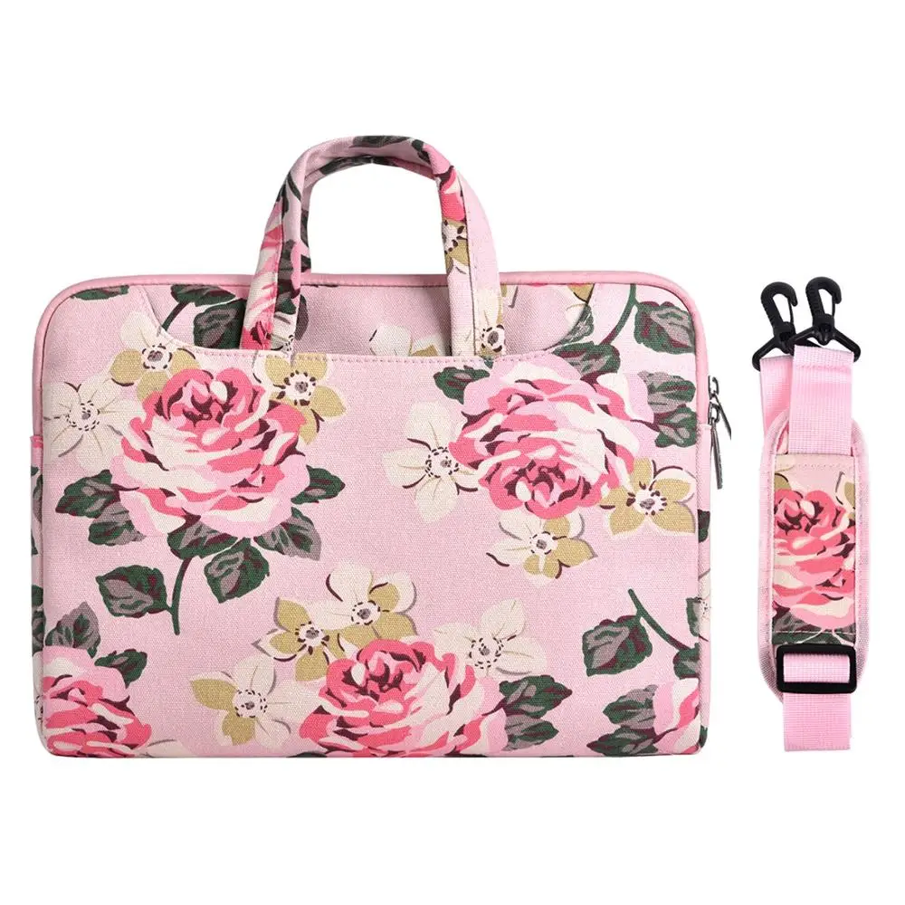 

Canvas Fabric Rose Pattern Shoulder Messenger Handbag 15.6 Inch Laptop Sleeve Bags with Touch Bar for Women for MacBook, Customized