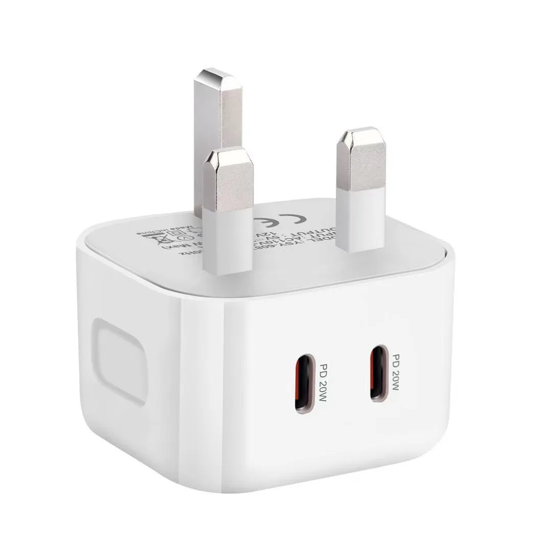 

ILEPO 40W UK Plug Charger 2 Ports Dual PD Type c Wall Charger Fast Charging Power Adapters UK Charger