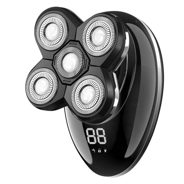 

New LED Display 4 Shaving Head Waterproof USB Rechargeable Men Haircut Facial Cleansing Electric Hair Trimmer Electric Shaver, Black