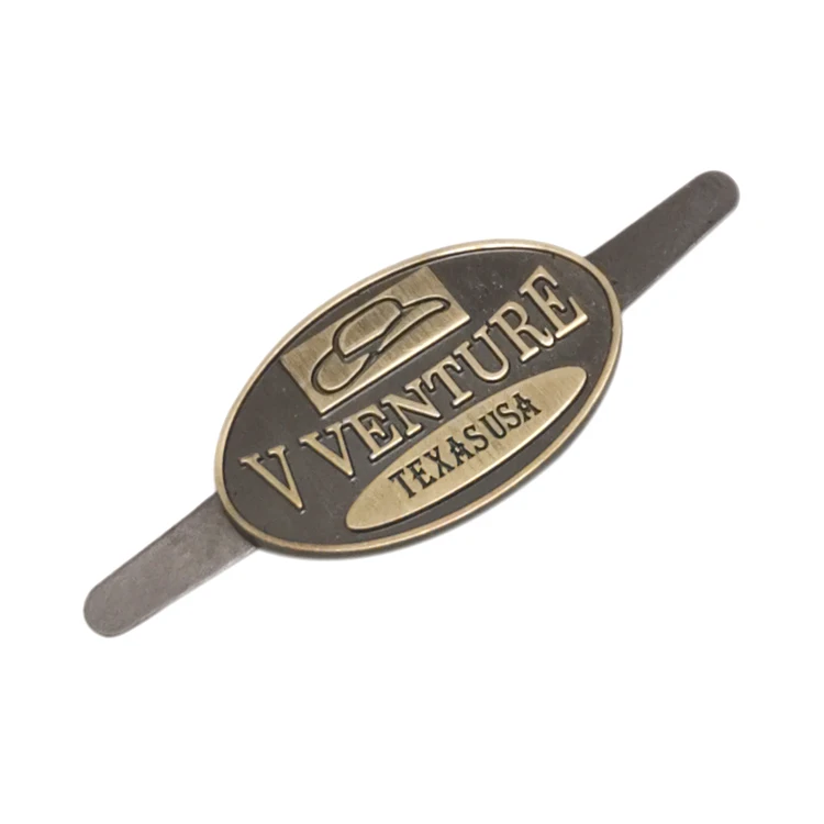 

Wholesale engraved Oval brand logo label custom metal plate tags for handbags hats