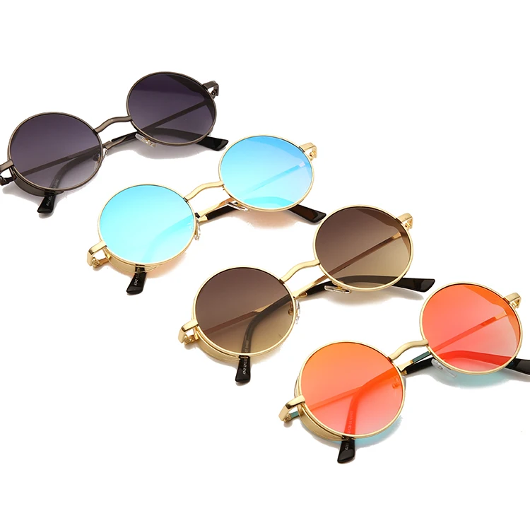 

Custom Trendy Retro Round Black Gold Metal Frame UV400 Resin Lenses Fashion 2021 Colorful Shades Sunglasses