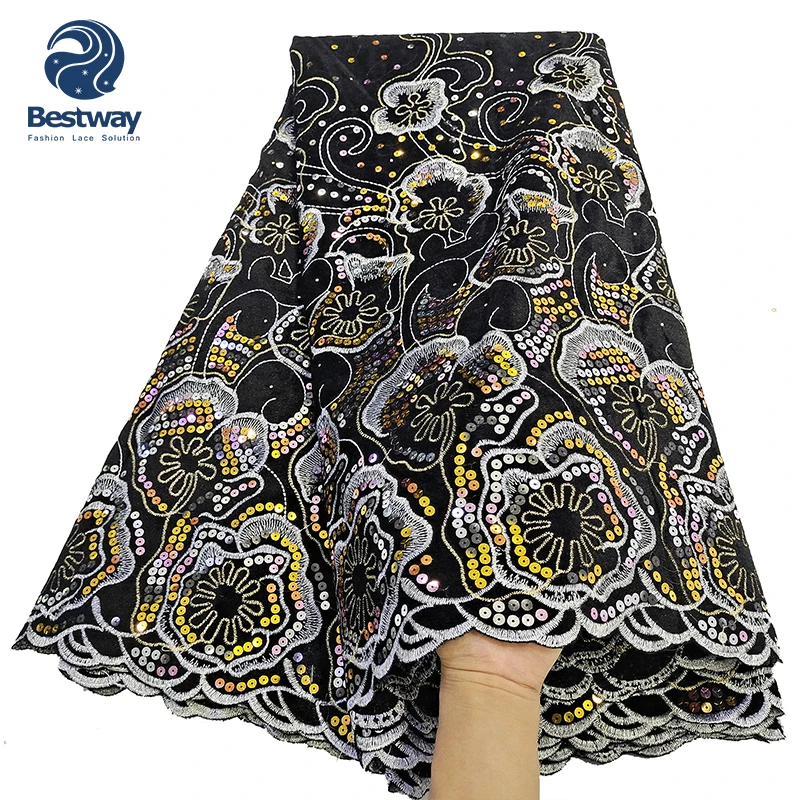 

Bestway Hot Selling African Sequins Embroidery Velvet Lace Fabric