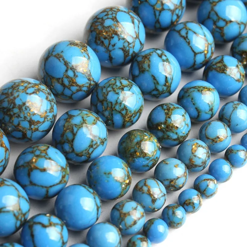 

Fashion 4MM-12MM Blue Golden Lace Turquoises Howlite Stone Round Loose Beads For Jewelry Making DIY