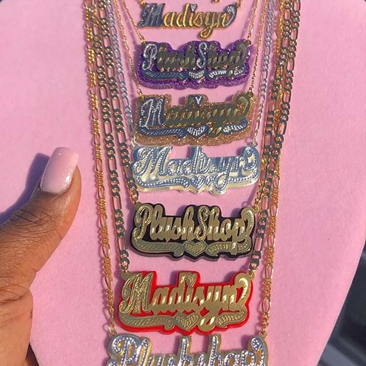 

Fashion Acrylic Pendant Necklace Wholesale Hip Hop Double Name Custom Necklace Jewelry