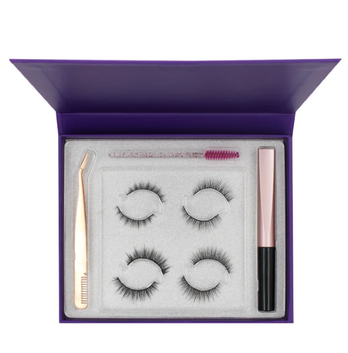 

Wholesale vendor eyelash boxes eye lash magnet eyelash 4 pairs invisible magnetic lash eyeliner kit