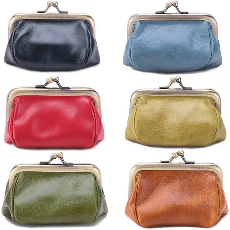 

New Design Mini Clutch Vintage Customize Clasp Metal Genuine Leather Coin Purse