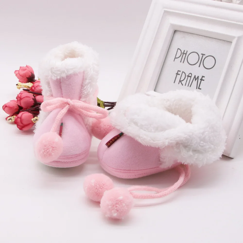 
Hot Selling Lace-up Ball Fancy Colorful Cute Fur Warm footwear Toddler Fleece Bootie Christmas Infant Winter Boots shoes 