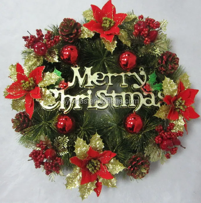 with white glitter  nature pine cone with white glitter with white metal bell 45cm out Dia pine wreath