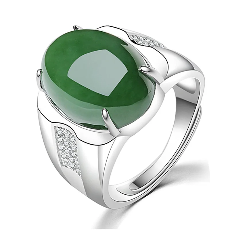 

Bijoux anillo bague schmuck Open adjustable men's green jade jade ring aesthetic jewelry 2021 jewelry white gold ring, Picture shows
