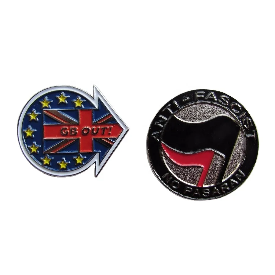 

Custom cheap cool Soft Enamel red and black round Arrow mark zinc alloy Badge, Patone color
