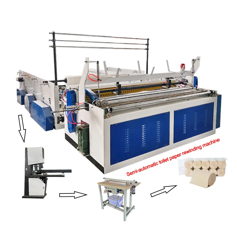 

Automatic toilet tissue roll production line with toilet paper cutter band saw machine