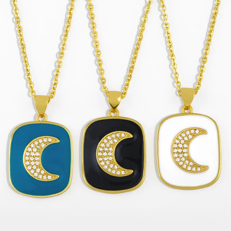 

NK-412 2021 Sweater Necklace Designer Charm 18K Gold Plated Premium Zircon Moon Pendant Necklace for Women Accessories, As show picture