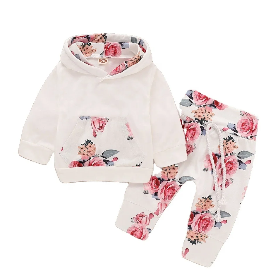 

2021 New Arrivals Baby Girl Clothes Hoodies Sweatshirts Floral Pants 2pcs Kids Clothing Hot Sales Baby Hoodies Cothes Set