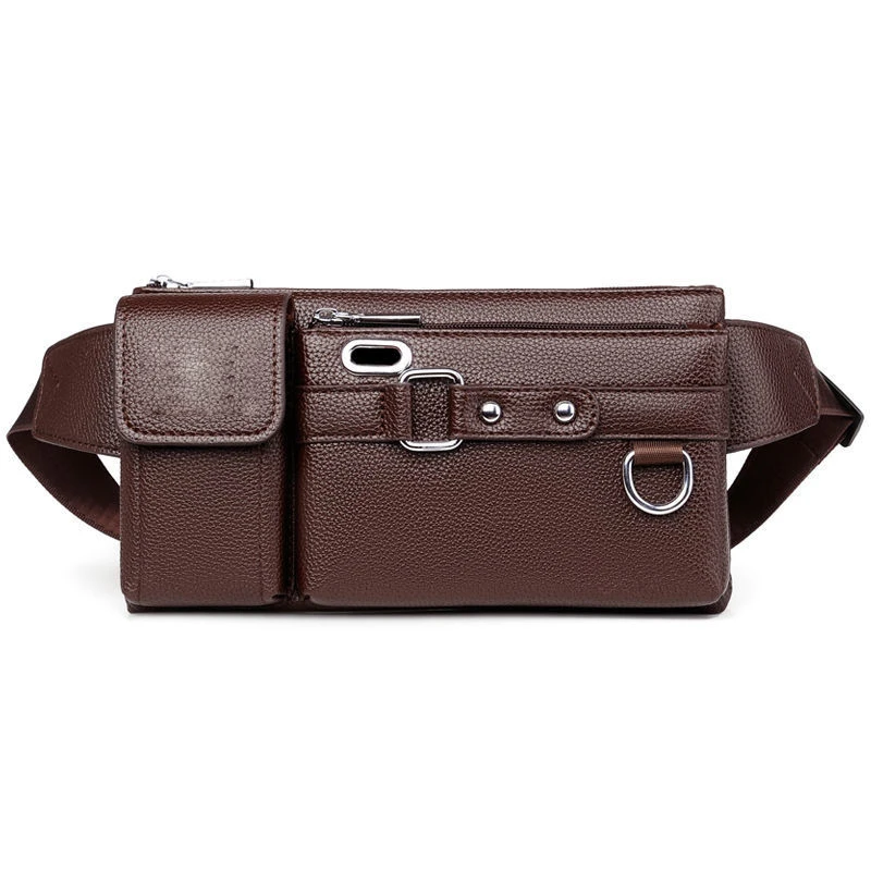 

Fashion Men Waterproof Durable Chest Waist Bag Leather Shoulder Fanny Pack, Black brown or customized