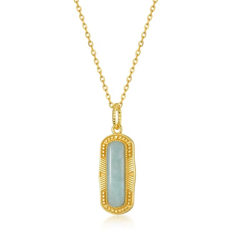 

Trendy Natural Amazonite Gemstone Pendant Ladies Big Semi-precious Stone Jewelry Gold Plated 925 Silver Pendant Wholesale