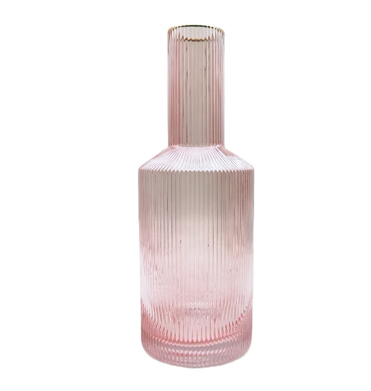 

Design Pink Colour Water Glass Set Wholesales Lead Free High Quality Creative Vertical Stripes Carafe Free Samples Customized