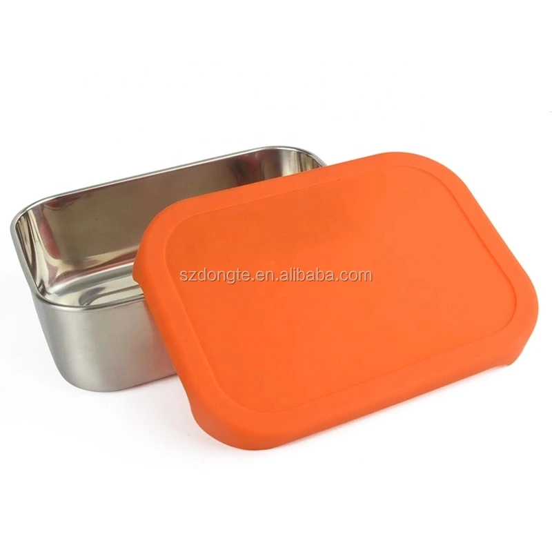 Stainless Steel Microwave Safe Bento Silicone Lid Lunch Box Leak Proof Rectangle Loncheras