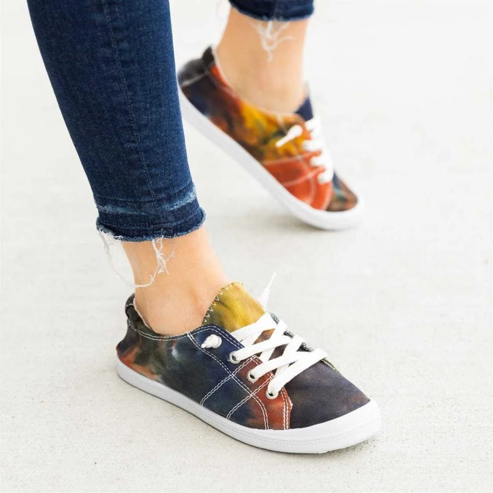 

women tie dye mixed fashion colorful design canvas running sport shoes sneaker for ladies, As picture