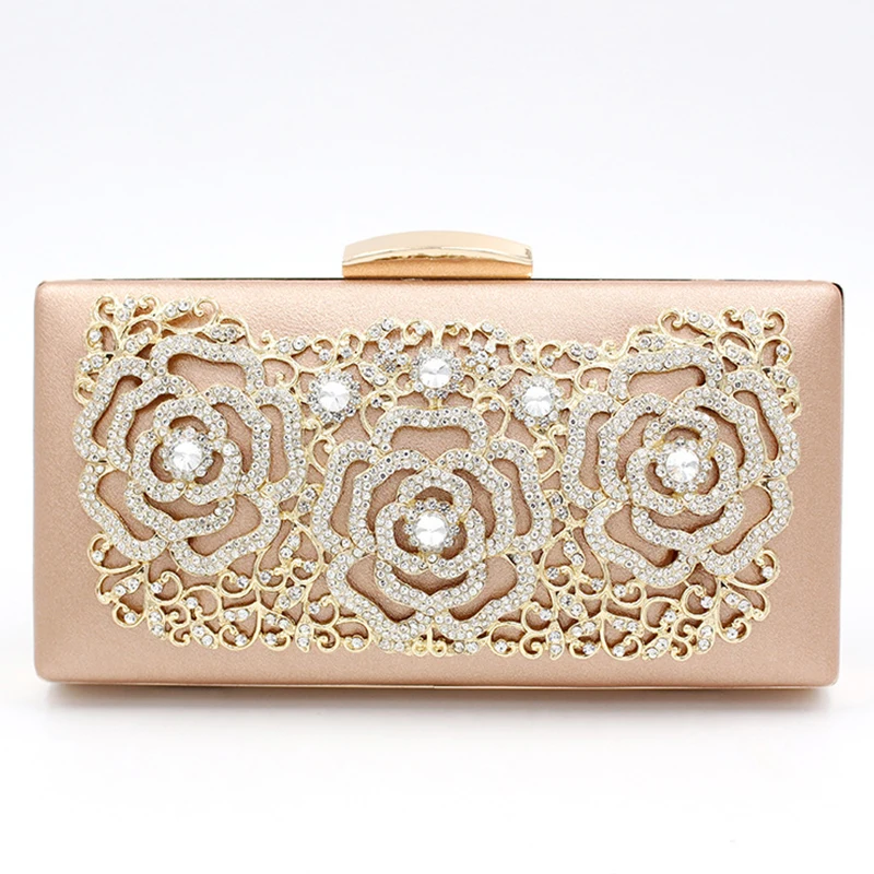 

Shiny Evening Bag Women 2021 Chic Hollow Out Small Metal Cage Handbag Clutch Purse Wedding Party, Apricot