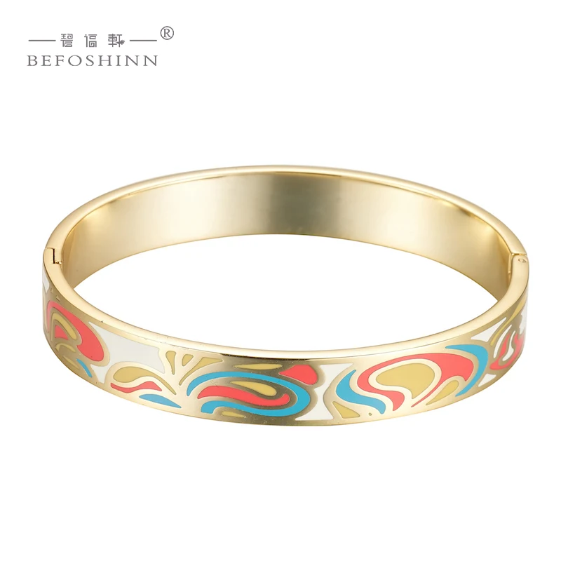 

Wholesale stainless steel gold plated cuff bangle h bracelet enamel